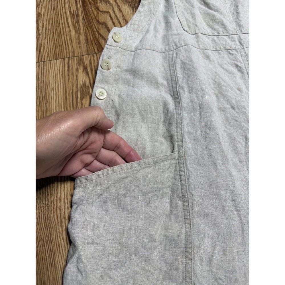 J. Jill Women Medium Cream 100% Linen Overall Shorts Sandy Beige Shortalls Boho - Picture 9 of 11